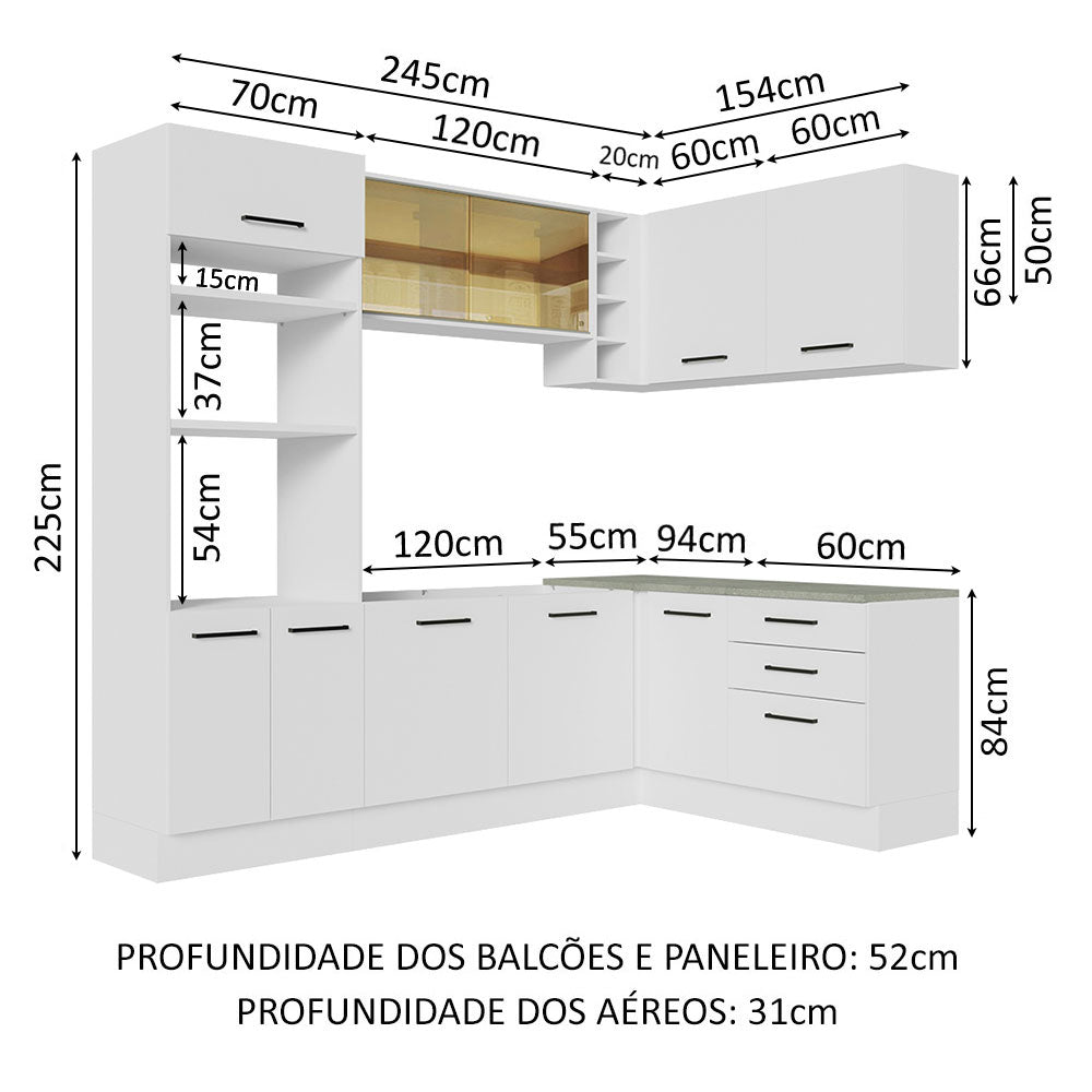 Cocina Integral Agata Blanco 399x225cm sin Mesón con Mueble para Horno y sin Estufa - COCINAS | Bylmo