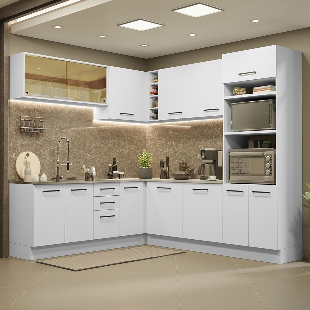 Cocina Integral Agata Blanco 459x225cm sin Mesón y sin Estufa - COCINAS | Bylmo