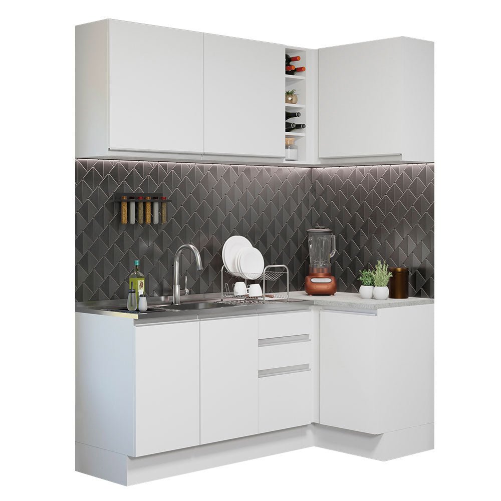 Cocina Integral Glamy Blanco 269x225cm sin Mesón y sin Estufa - COCINAS | Bylmo