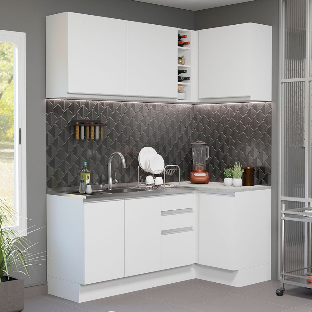 Cocina Integral Glamy Blanco 269x225cm sin Mesón y sin Estufa - COCINAS | Bylmo