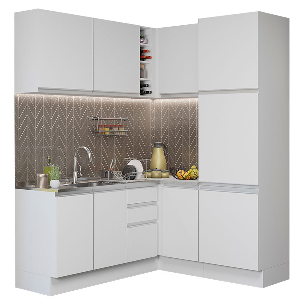 Cocina Integral Glamy Blanco 329x225cm sin Mesón Con Cajón para Utensilios y sin Estufa - COCINAS | Bylmo