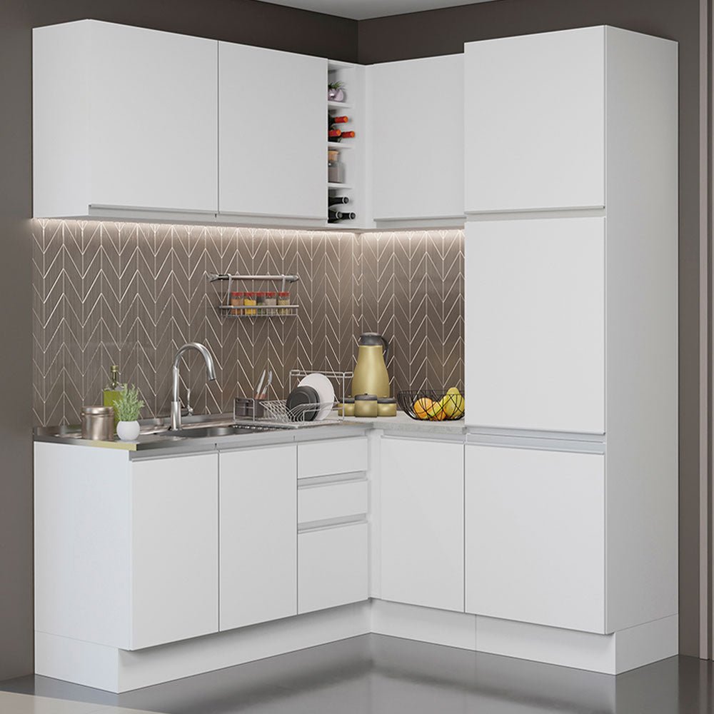 Cocina Integral Glamy Blanco 329x225cm sin Mesón Con Cajón para Utensilios y sin Estufa - COCINAS | Bylmo