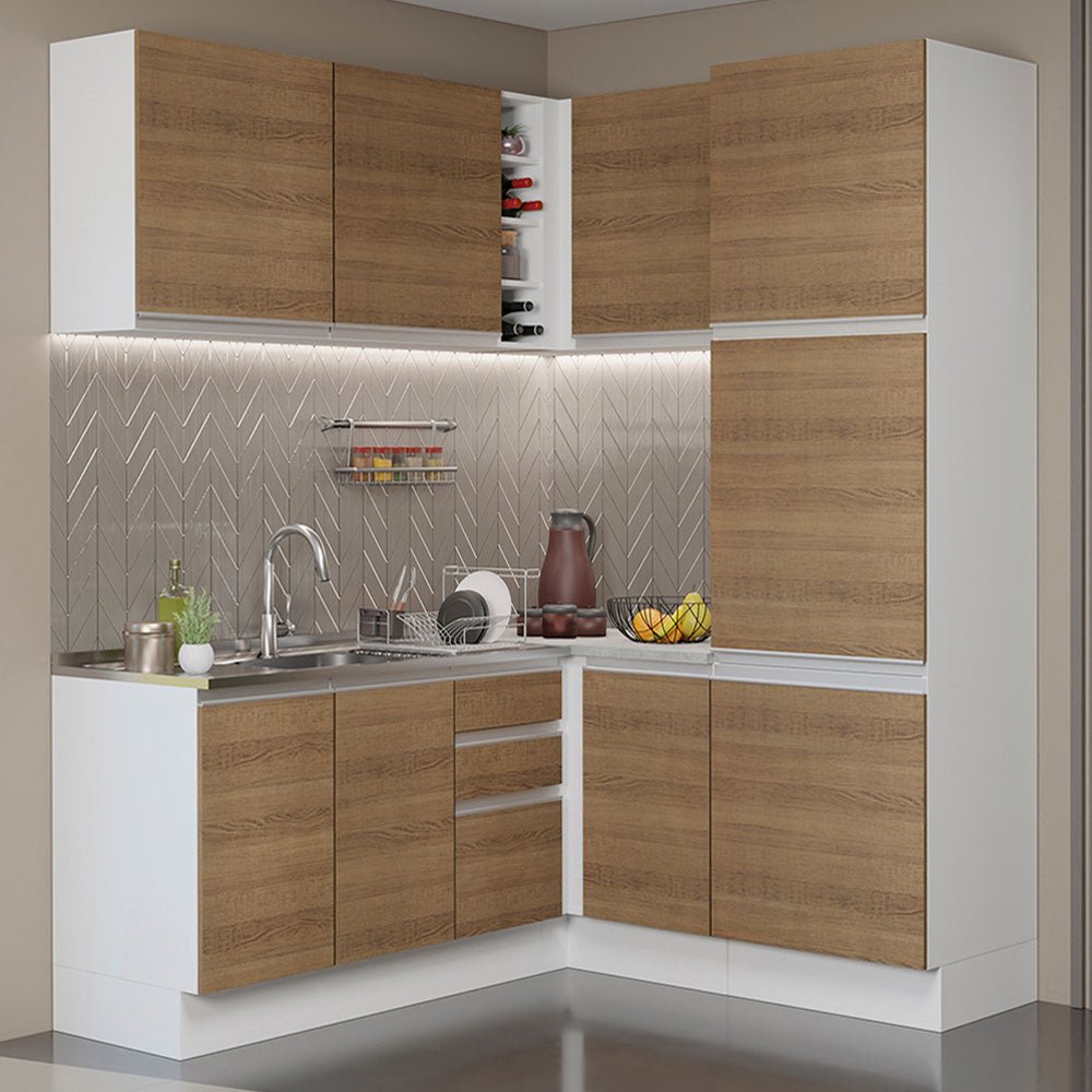 Cocina Integral Glamy Marron 329x225cm sin Mesón con Alacena y sin Estufa - COCINAS | Bylmo