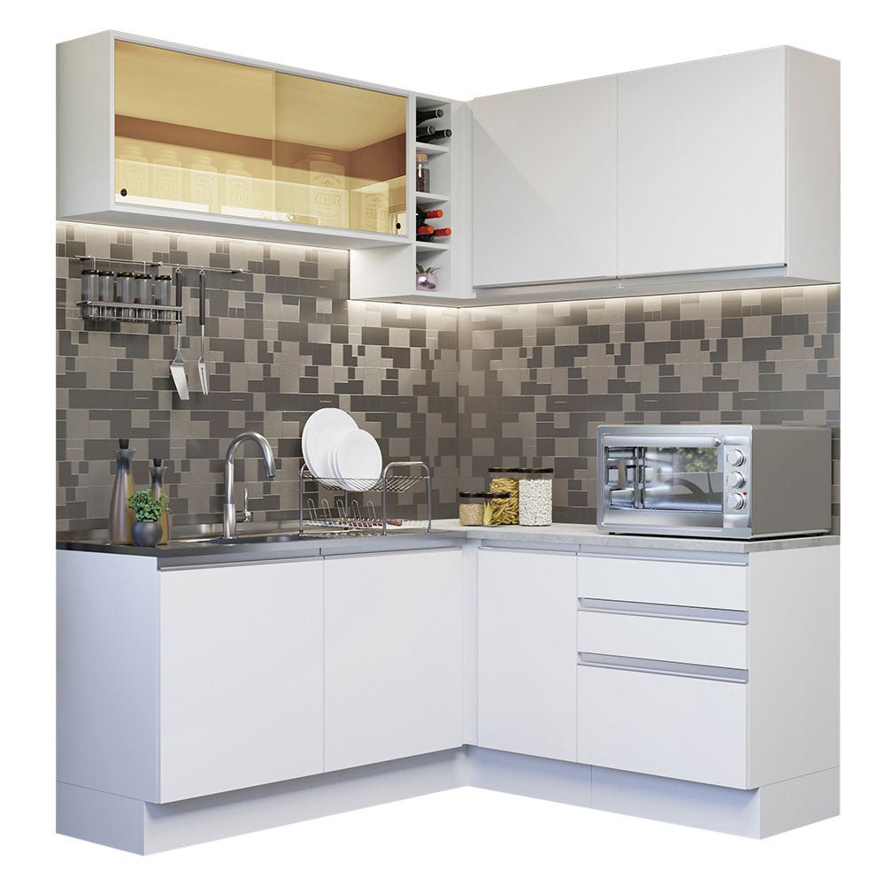 Cocina Integral Glamy Blanco 329x225cm sin Mesón y sin Estufa - COCINAS | Bylmo