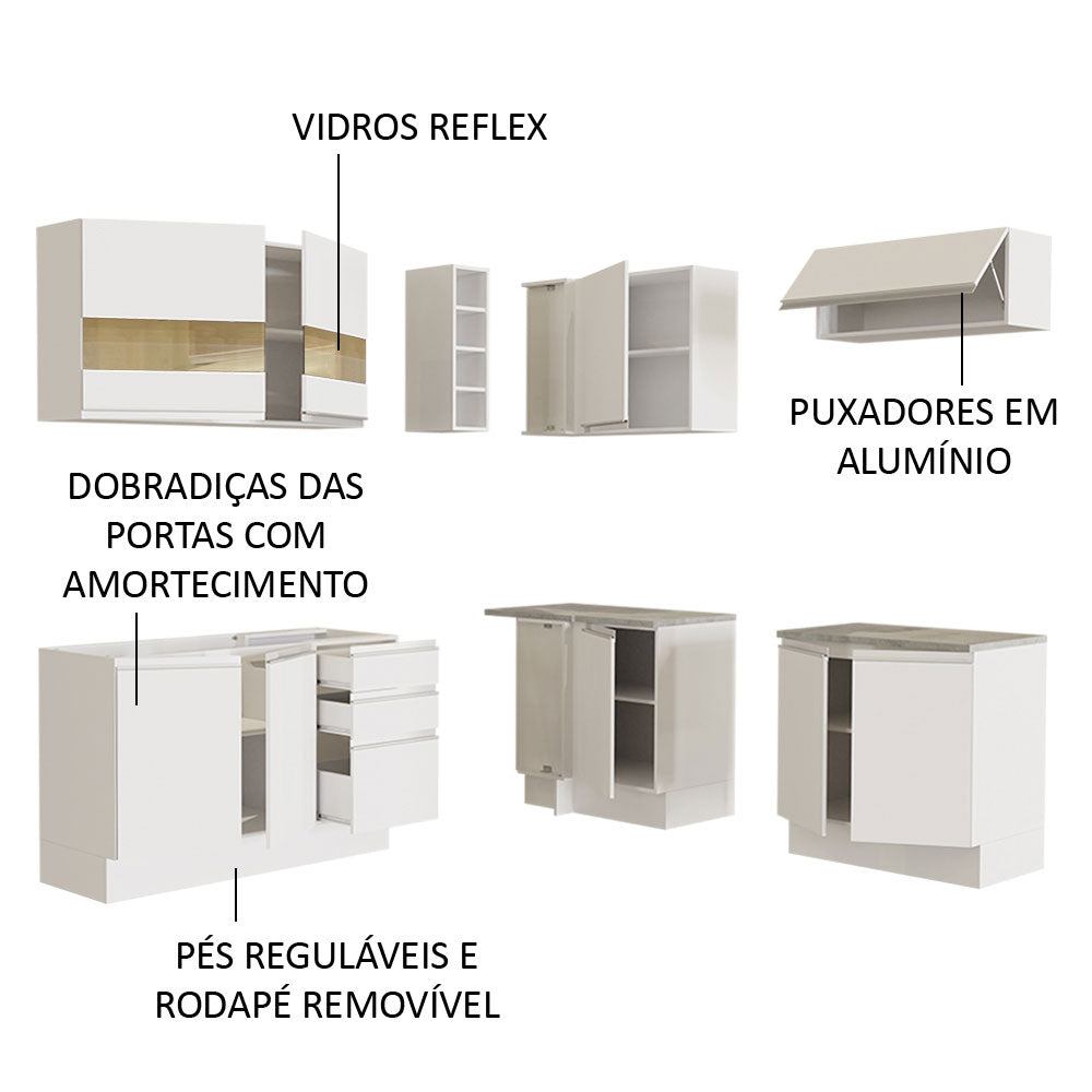 Cocina Integral Esquinero Glamy Blanco 349x225cm sin Mesón con Un Cajón para Cubiertos y sin Estufa - COCINAS | Bylmo