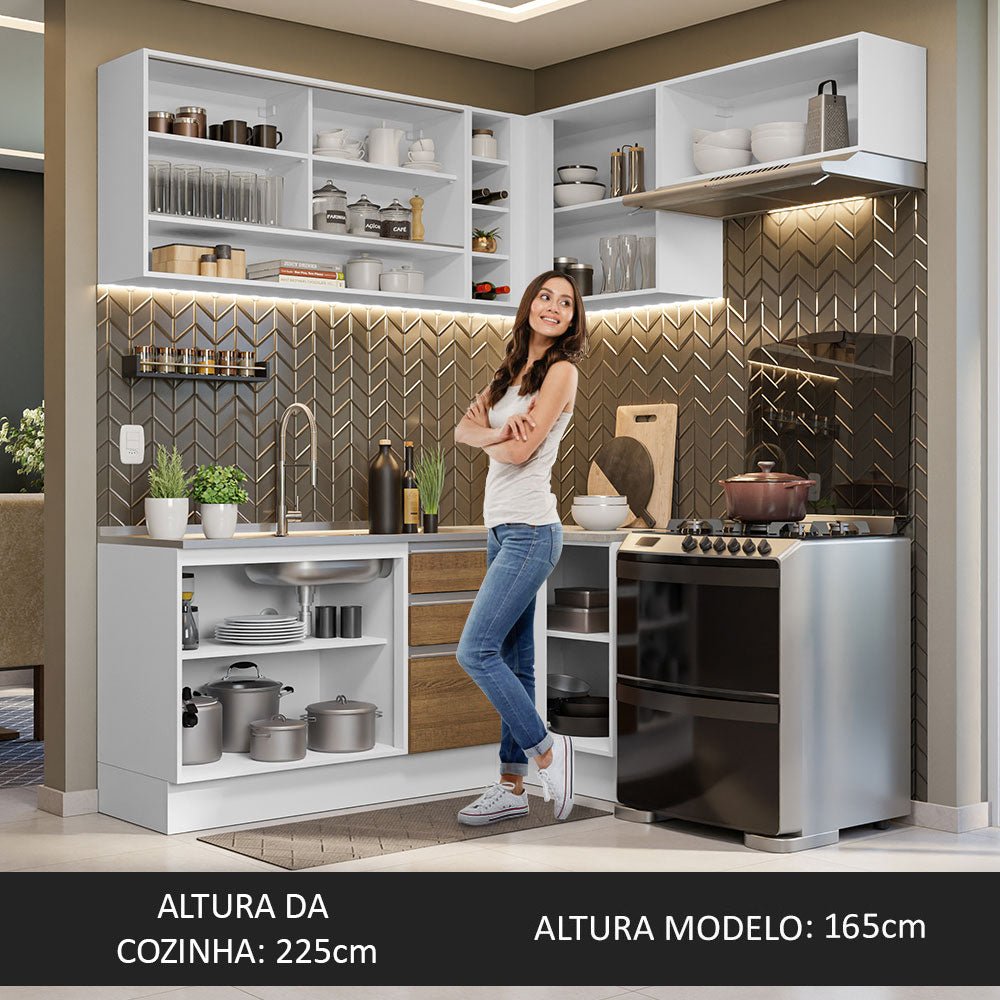 Cocina Integral Glamy Marron 349x225cm sin Mesón con Un Botellero y sin Estufa - COCINAS | Bylmo