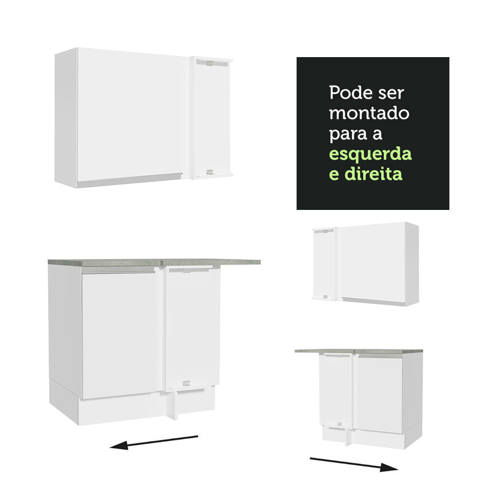 Cocina Integral Esquinero Glamy Blanco 349x225cm sin Mesón con Quince Entrepaños y sin Estufa - COCINAS | Bylmo