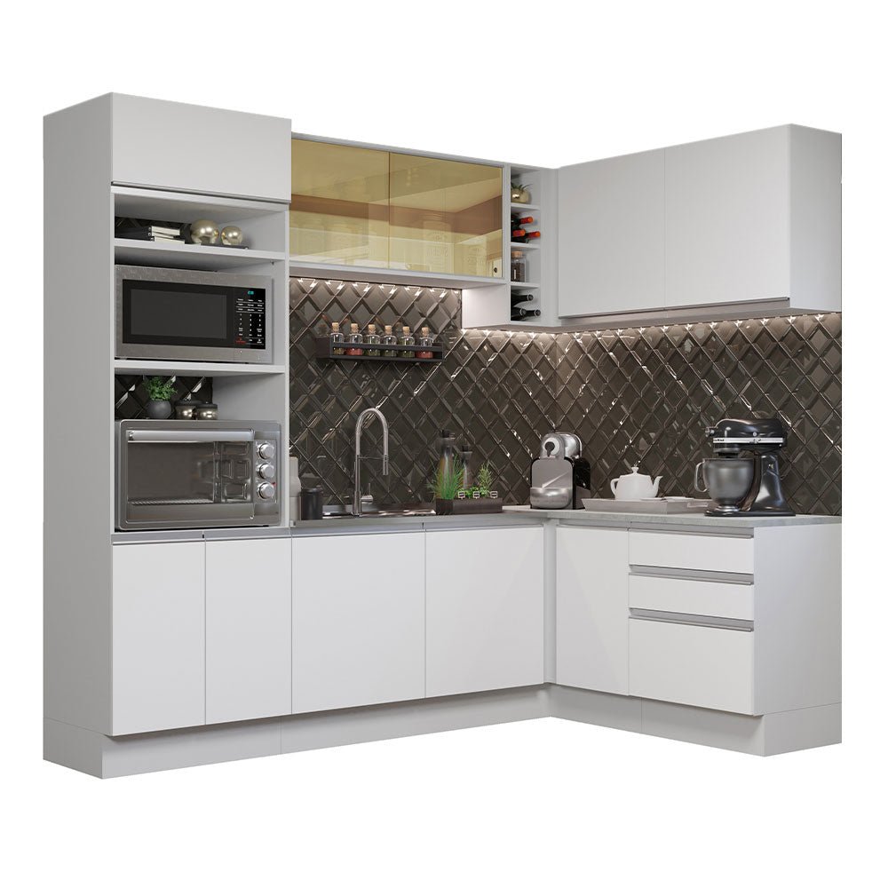 Cocina Integral Glamy Blanco 399x225cm sin Mesón y sin Estufa - COCINAS | Bylmo