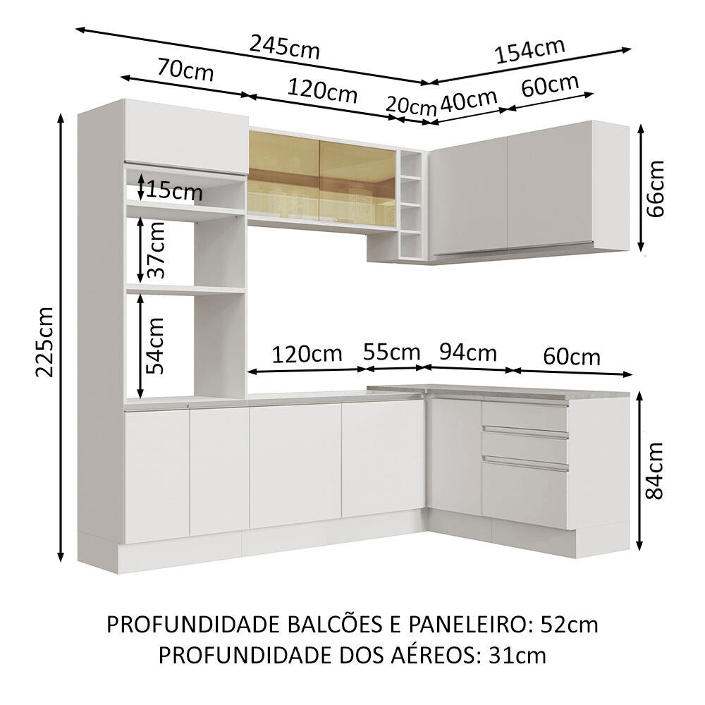 Cocina Integral Glamy Blanco 399x225cm sin Mesón y sin Estufa - COCINAS | Bylmo