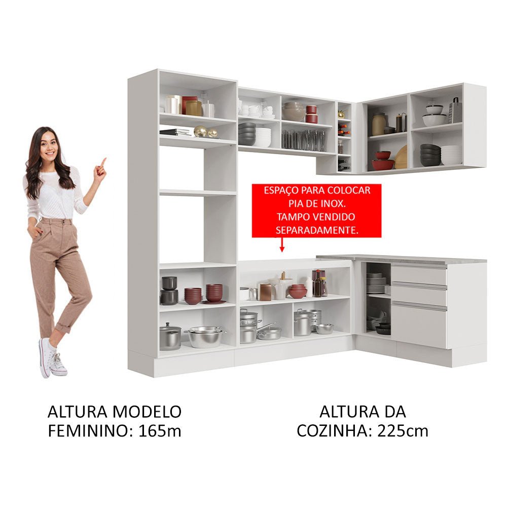 Cocina Integral Glamy Blanco 399x225cm sin Mesón y sin Estufa - COCINAS | Bylmo