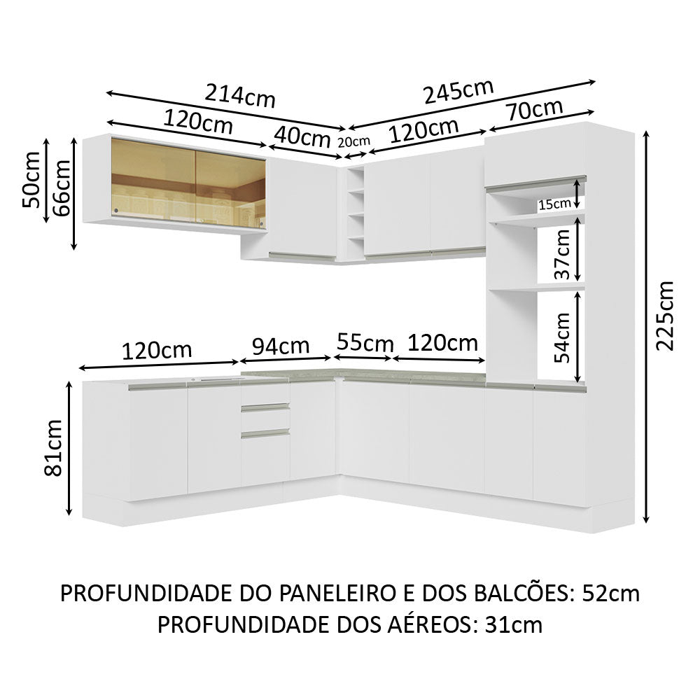 Cocina Integral Glamy Blanco 459x225cm sin Mesón y sin Estufa - COCINAS | Bylmo