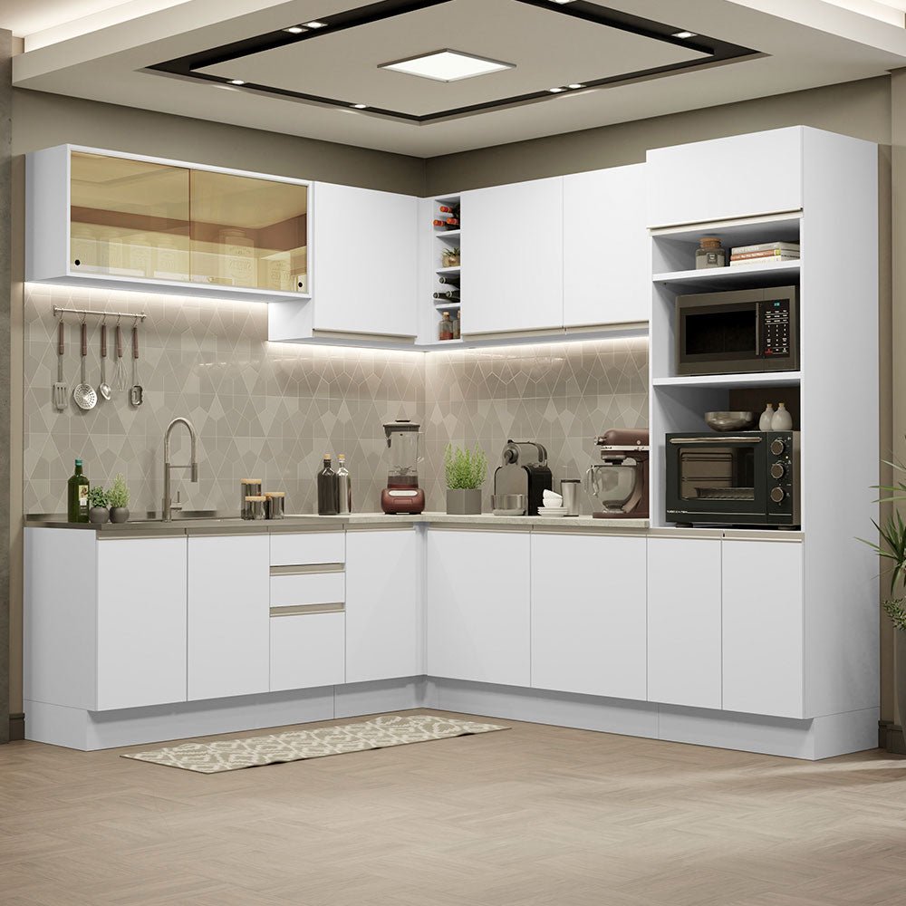 Cocina Integral Glamy Blanco 459x225cm sin Mesón y sin Estufa - COCINAS | Bylmo