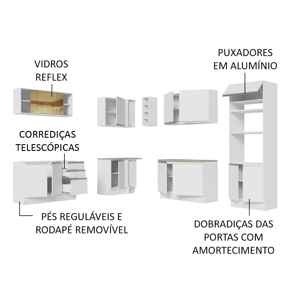 Cocina Integral Glamy Blanco 459x225cm sin Mesón y sin Estufa - COCINAS | Bylmo