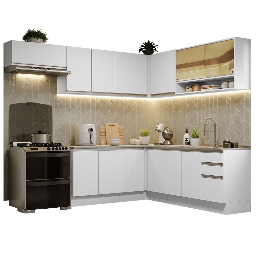 Cocina Integral Glamy Blanco 469x225cm sin Mesón y sin Estufa - COCINAS | Bylmo