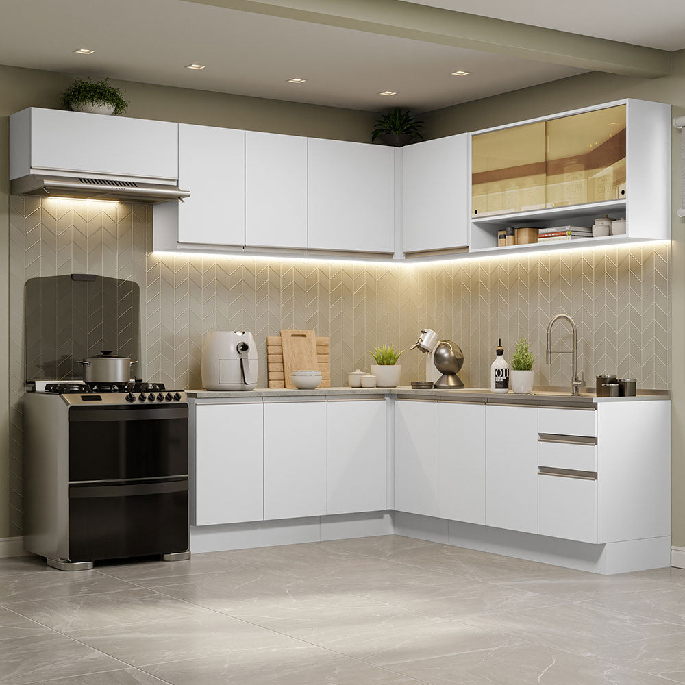Cocina Integral Glamy Blanco 469x225cm sin Mesón y sin Estufa - COCINAS | Bylmo