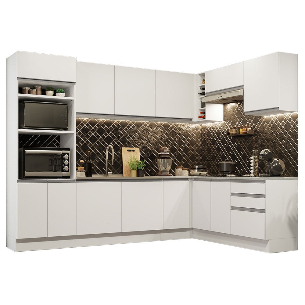 Cocina Integral Glamy Blanco 479x225cm sin Mesón y sin Estufa - COCINAS | Bylmo