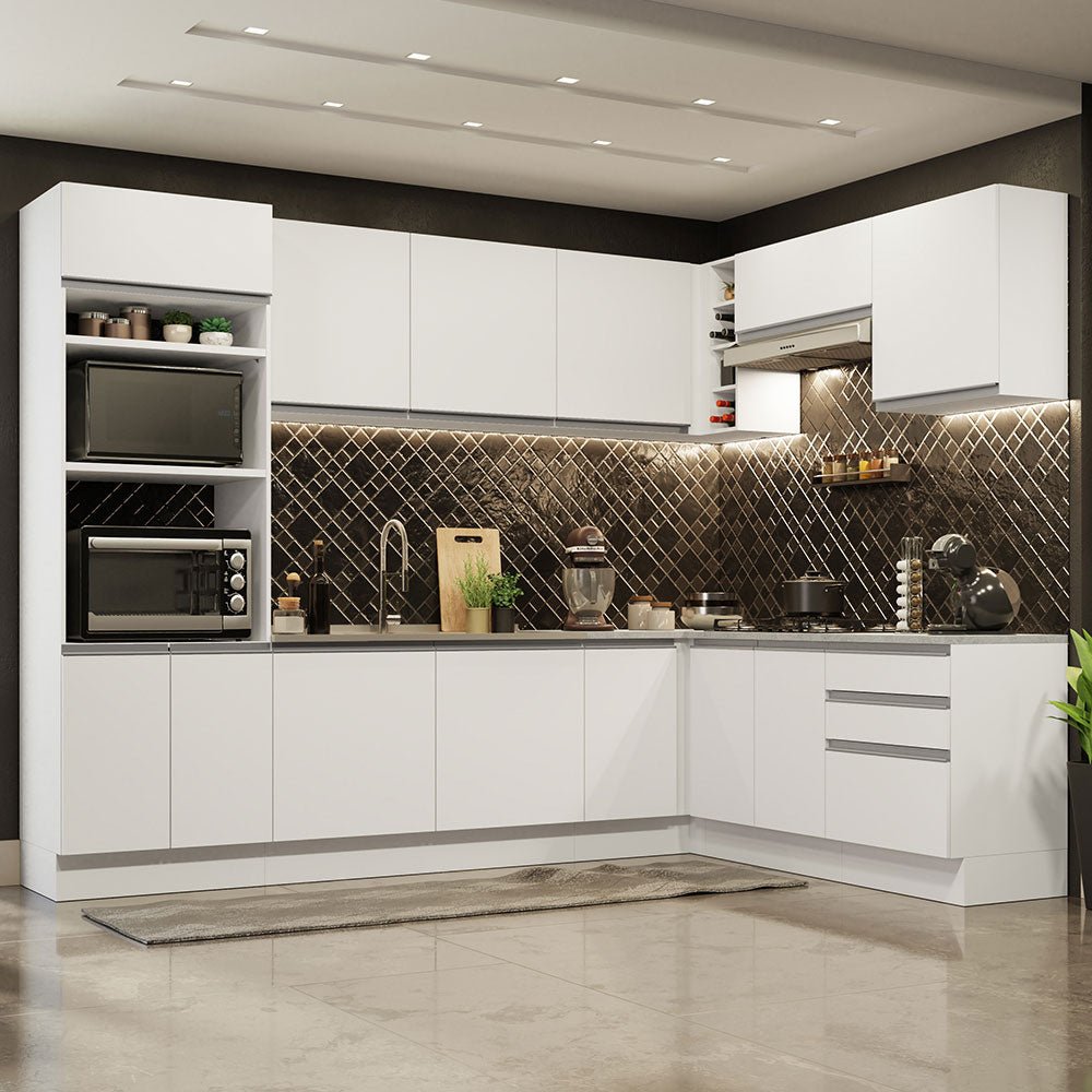 Cocina Integral Glamy Blanco 479x225cm sin Mesón y sin Estufa - COCINAS | Bylmo