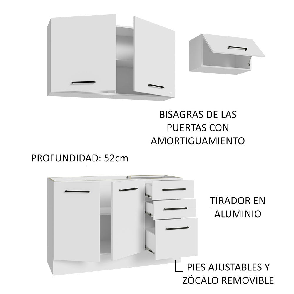 Cocina Integral Agata Blanco 180x225cm sin Mesón y sin Estufa - COCINAS | Bylmo