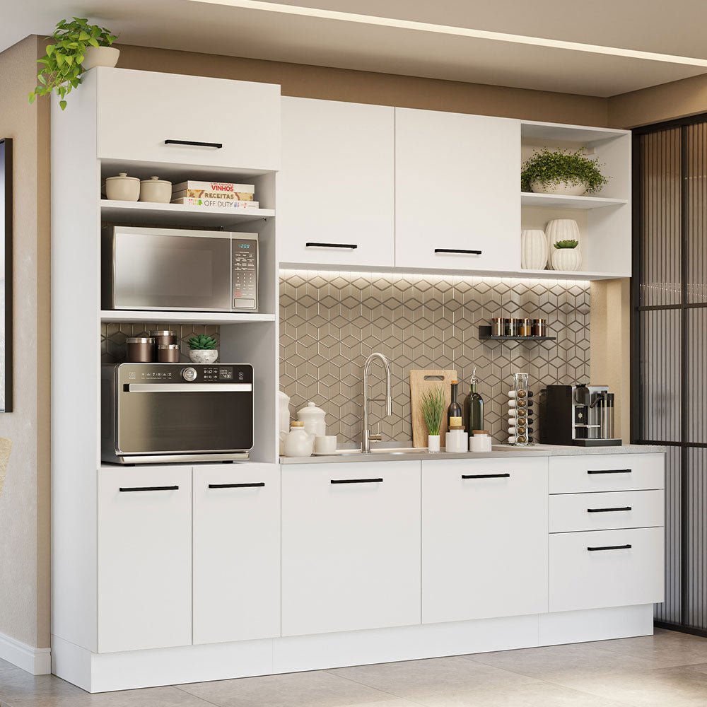 Cocina Integral Agata Blanco 250x225cm sin Mesón y sin Estufa - COCINAS | Bylmo