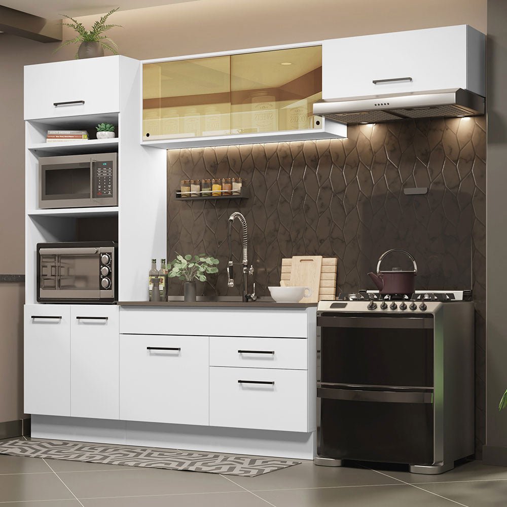 Cocina Integral Agata Blanco 270x225cm sin Mesón con Un Mueble para Horno y sin Estufa - COCINAS | Bylmo
