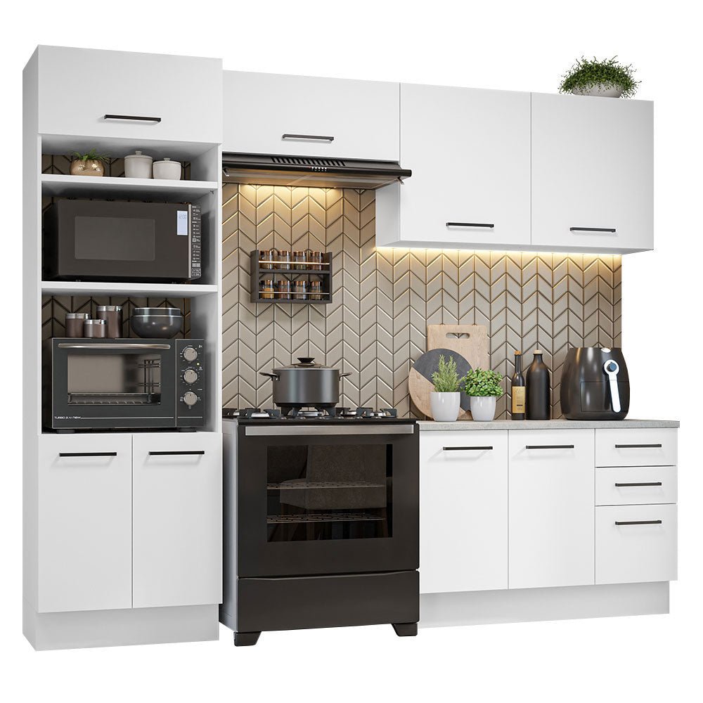 Cocina Integral Agata Blanco 270x225cm con Mesón de Madera y sin Estufa - COCINAS | Bylmo
