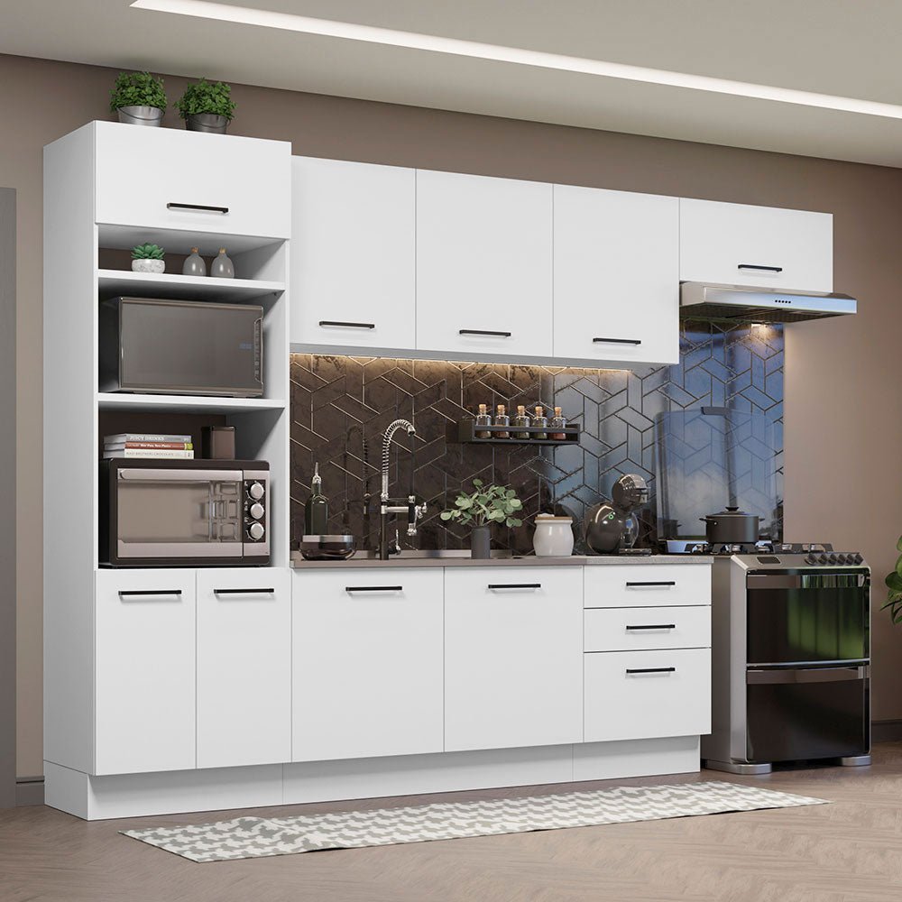 Cocina Integral Agata Blanco 330x225cm sin Mesón con Un Cajón para Cubiertos y sin Estufa - COCINAS | Bylmo