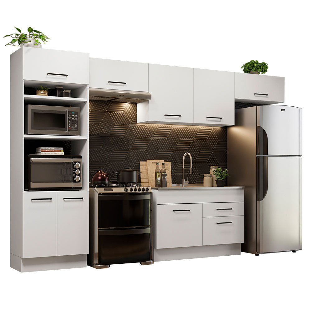 Cocina Integral Agata Blanco 350x225cm sin Mesón y sin Estufa - COCINAS | Bylmo
