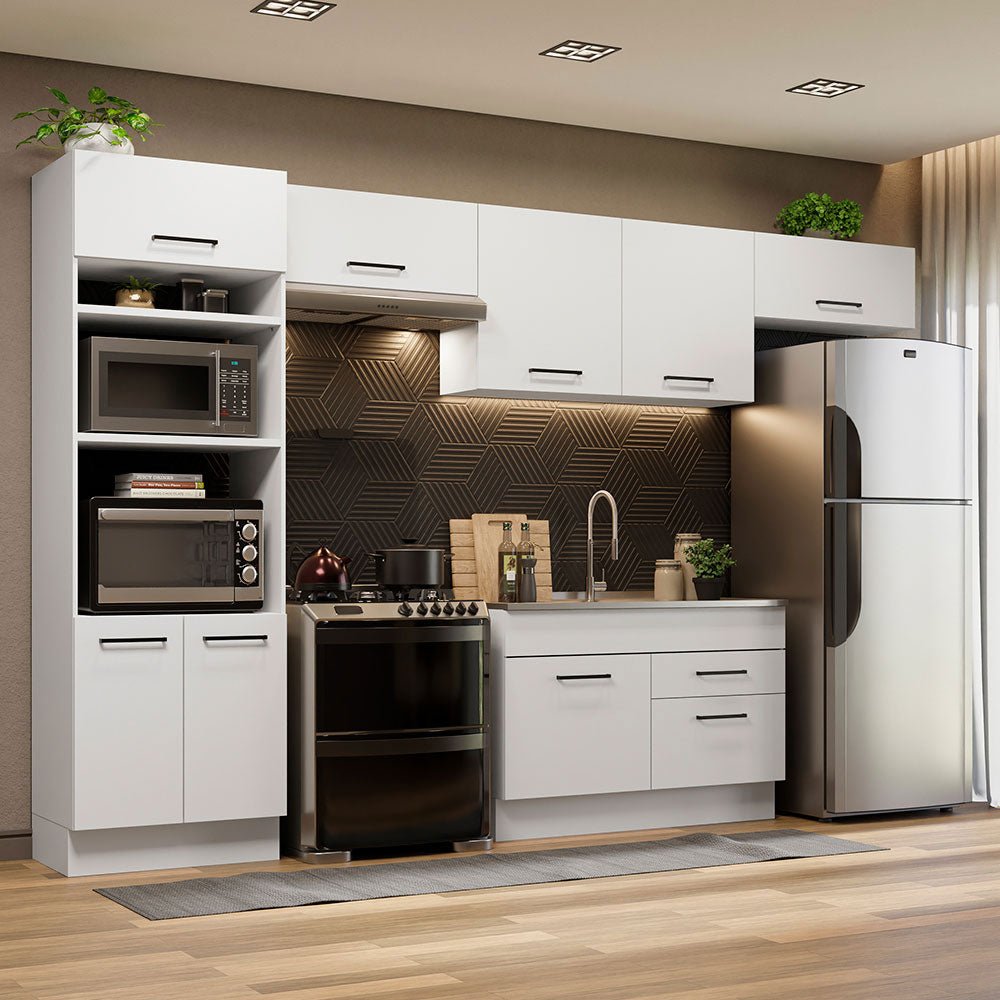 Cocina Integral Agata Blanco 350x225cm sin Mesón y sin Estufa - COCINAS | Bylmo