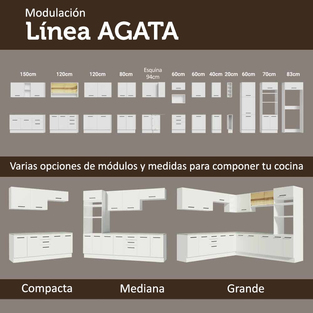 Cocina Integral Agata Blanco 350x225cm sin Mesón y sin Estufa - COCINAS | Bylmo