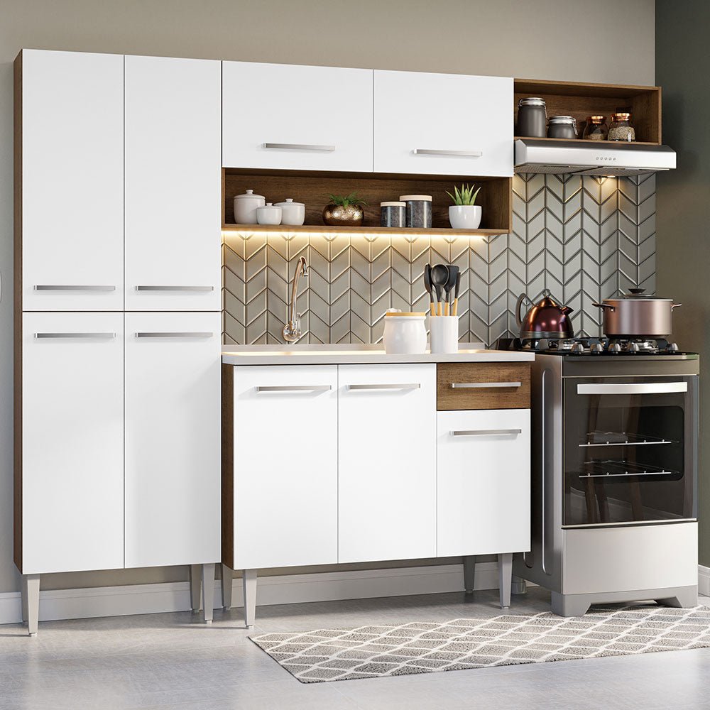 Cocina Integral Emily Blanco 229x186cm con Mesón de Acero Inoxidable y sin Estufa - COCINAS | Bylmo