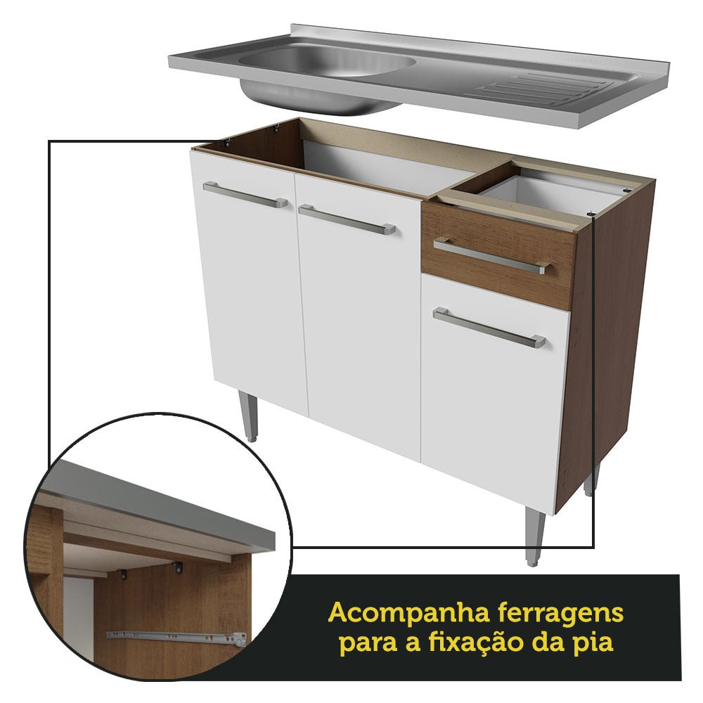 Cocina Integral Emily Blanco 229x186cm con Mesón de Acero Inoxidable y sin Estufa - COCINAS | Bylmo