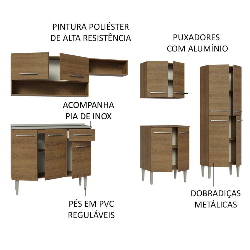 Cocina Integral Emily Marron 293x186cm con Mesón de Acero Inoxidable y sin Estufa - COCINAS | Bylmo