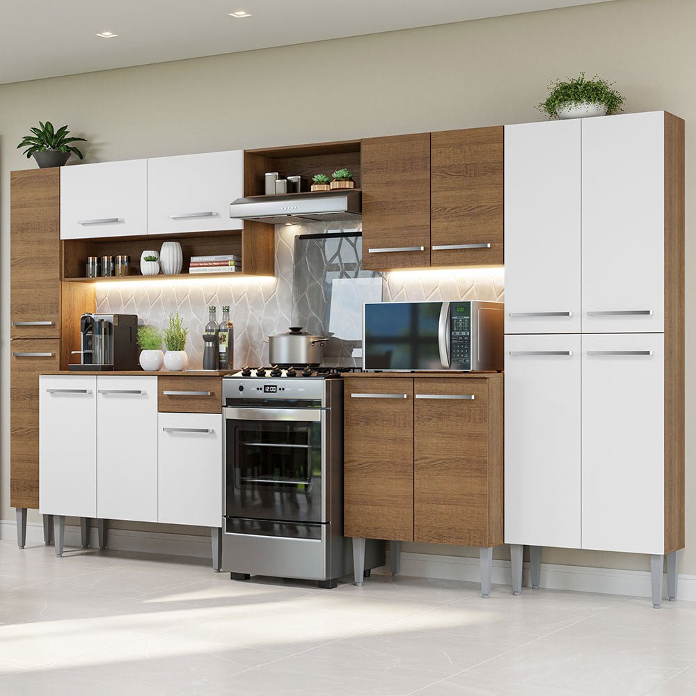 Cocina Integral Emily Blanco 325x186cm con Mesón de Madera y sin Estufa - COCINAS | Bylmo