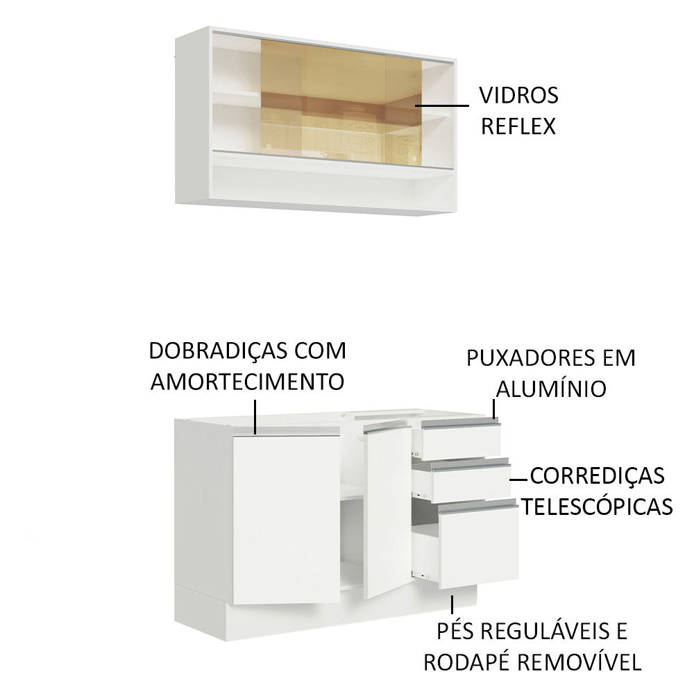 Cocina Integral Glamy Blanco 120x225cm sin Mesón con Ocho Entrepaños y sin Estufa - COCINAS | Bylmo