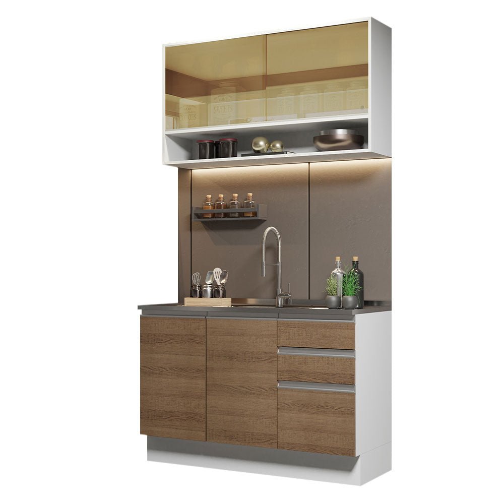Cocina Integral Glamy Marron 120x225cm sin Mesón con Siete Entrepaños y sin Estufa - COCINAS | Bylmo