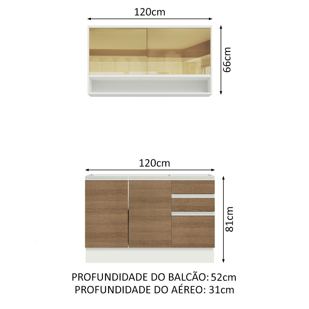 Cocina Integral Glamy Marron 120x225cm sin Mesón con Siete Entrepaños y sin Estufa - COCINAS | Bylmo