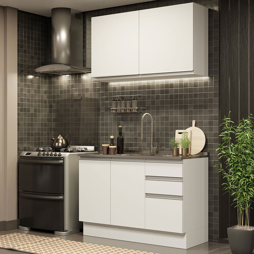 Cocina Integral Glamy Blanco 120x225cm sin Mesón y sin Estufa - COCINAS | Bylmo