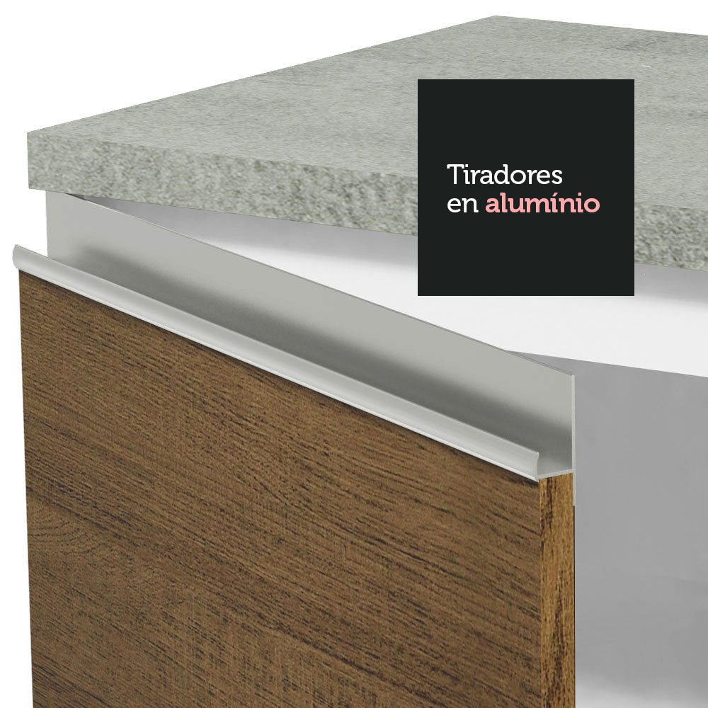 Cocina Integral Glamy Marron 120x225cm con Mesón de Acero Inoxidable con Dos Muebles Superiores y sin Estufa - COCINAS | Bylmo