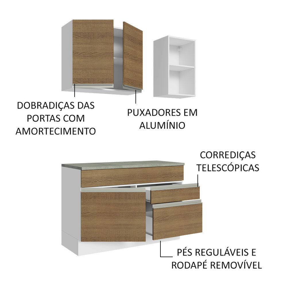 Cocina Integral Glamy Marron 120x225cm con Mesón de Acero Inoxidable con Dos Cajones y sin Estufa - COCINAS | Bylmo