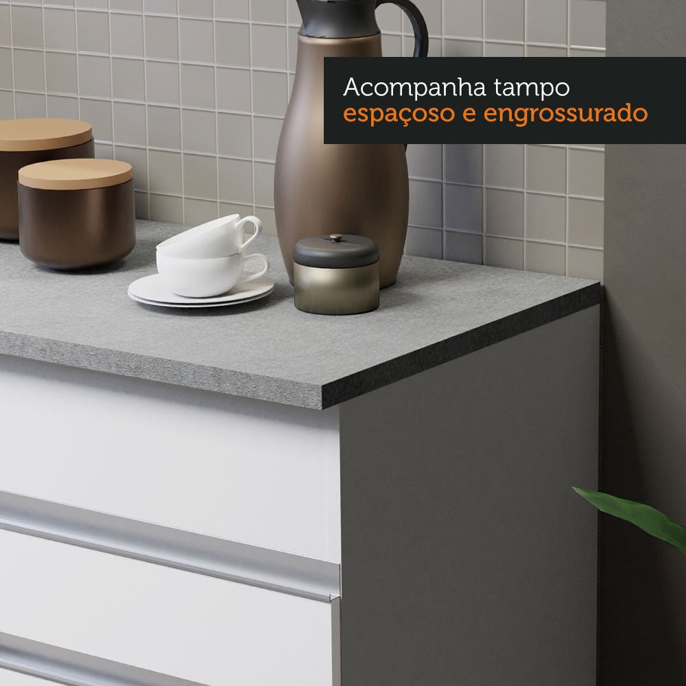 Cocina Integral Glamy Blanco 150x225cm con Mesón de Acero Inoxidable y sin Estufa - COCINAS | Bylmo
