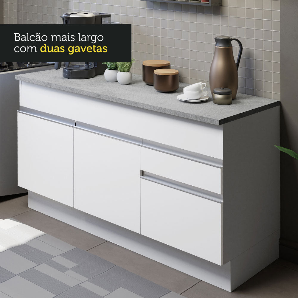 Cocina Integral Glamy Blanco 150x225cm con Mesón de Acero Inoxidable y sin Estufa - COCINAS | Bylmo