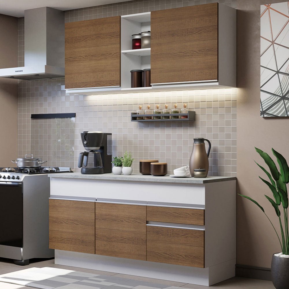 Cocina Integral Glamy Marron 150x225cm con Mesón de Madera y sin Estufa - COCINAS | Bylmo