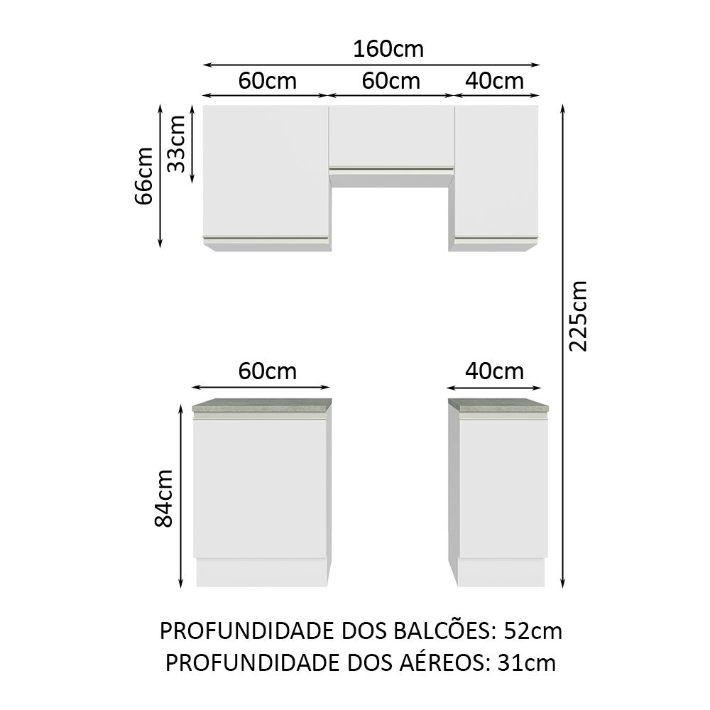 Cocina Integral Glamy Blanco 160x225cm sin Mesón sin Cajones y sin Estufa - COCINAS | Bylmo