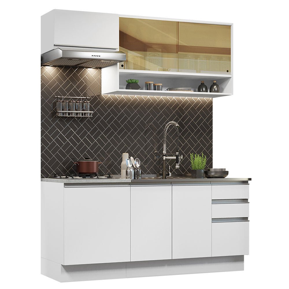 Cocina Integral Glamy Blanco 180x225cm sin Mesón con Diez Entrepaños y sin Estufa - COCINAS | Bylmo