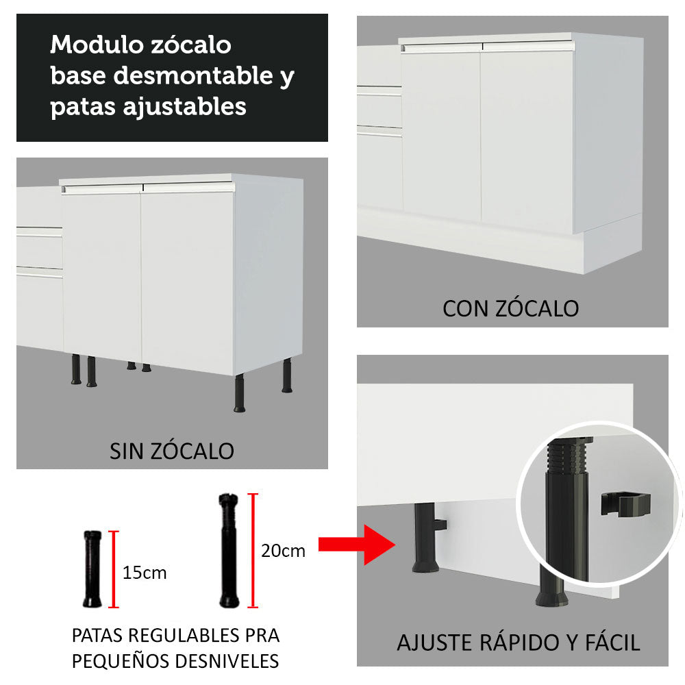 Cocina Integral Glamy Blanco 180x225cm sin Mesón con Diez Entrepaños y sin Estufa - COCINAS | Bylmo