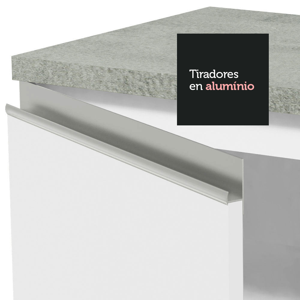 Cocina Integral Glamy Blanco 180x225cm con Mesón de Acero Inoxidable con Diez Entrepaños y sin Estufa - COCINAS | Bylmo