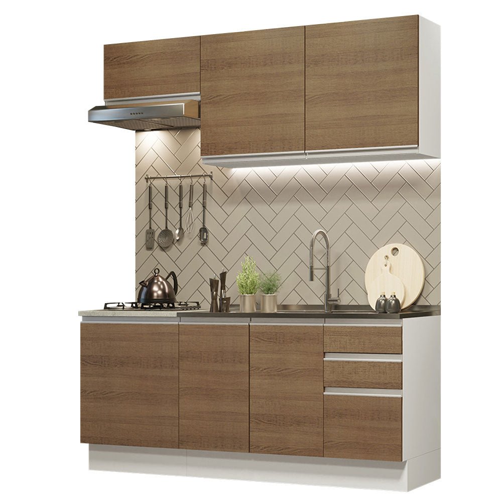 Cocina Integral Glamy Marron 180x225cm con Mesón de Acero Inoxidable y sin Estufa - COCINAS | Bylmo