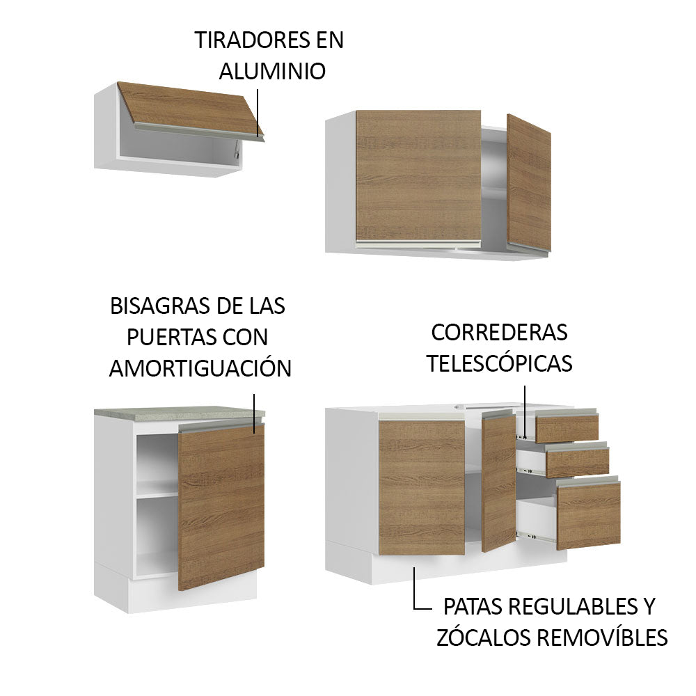 Cocina Integral Glamy Marron 180x225cm con Mesón de Acero Inoxidable y sin Estufa - COCINAS | Bylmo