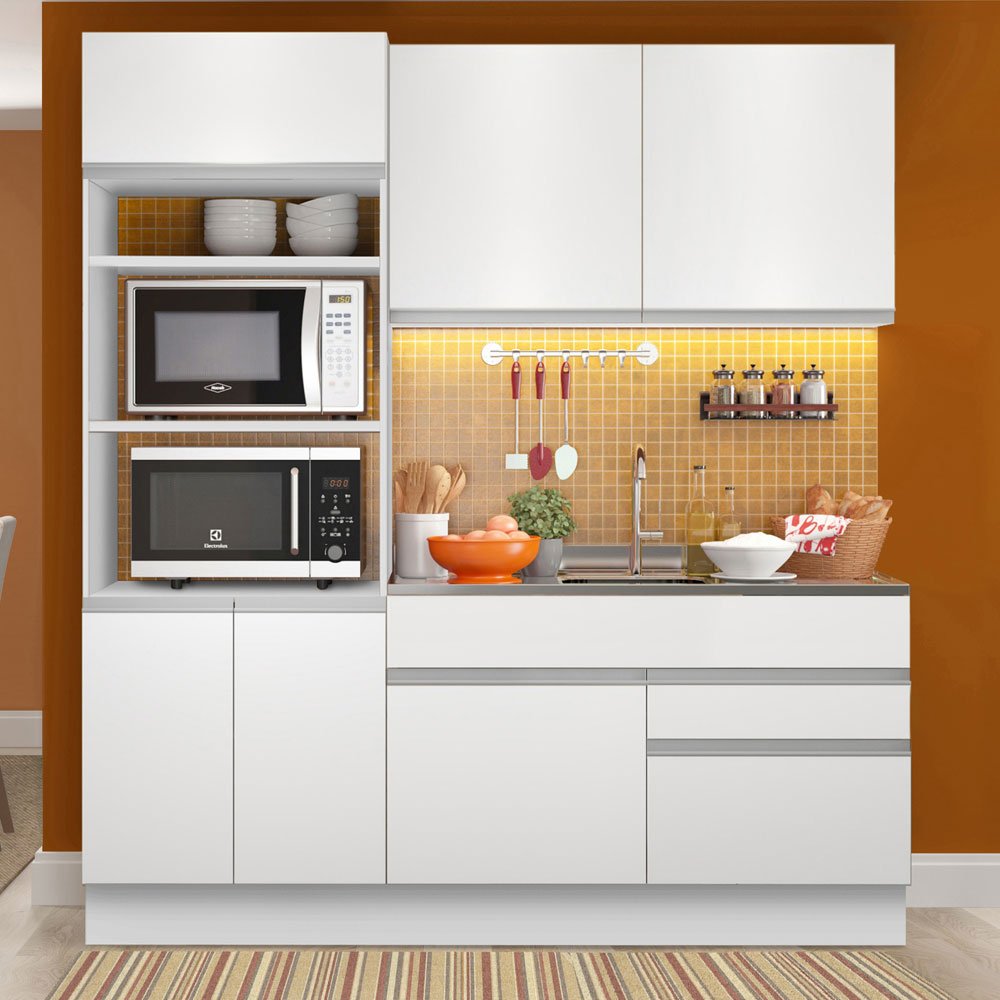 Cocina Integral Livia Blanco 190x225cm sin Mesón con Dos Cajones y sin Estufa - COCINAS | Bylmo