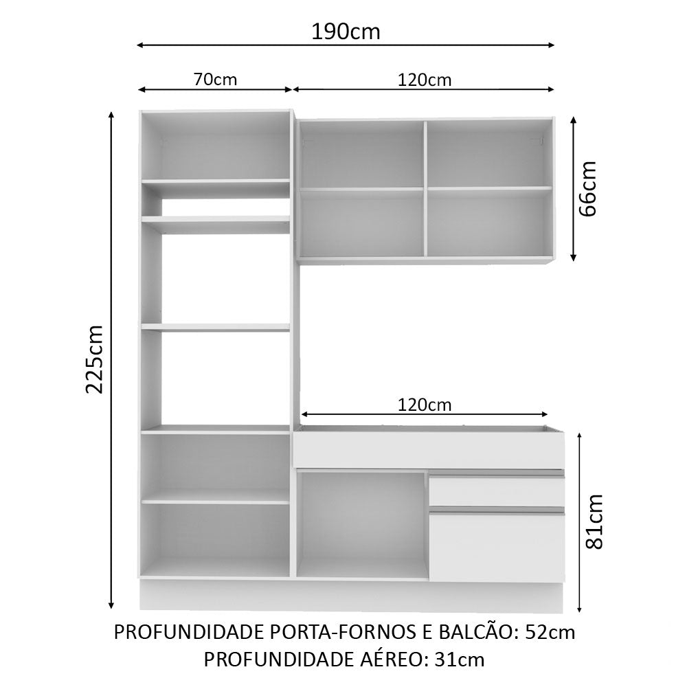 Cocina Integral Livia Blanco 190x225cm sin Mesón con Dos Cajones y sin Estufa - COCINAS | Bylmo